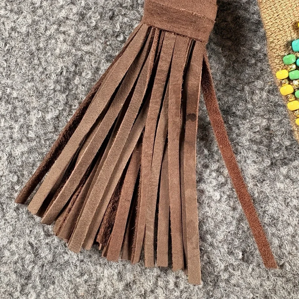 Gap Beaded Clutch Wallet Natural Brown Boho Southwestern Festival Tassel Y2K
